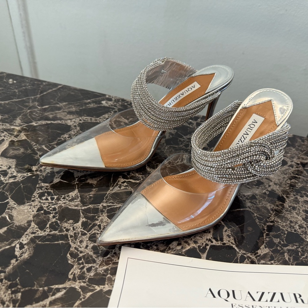 Aquazzura Silver and Clear Heels